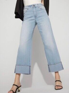 White House Black Market high rise wide crop jeans everyday soft cuffed blue 14